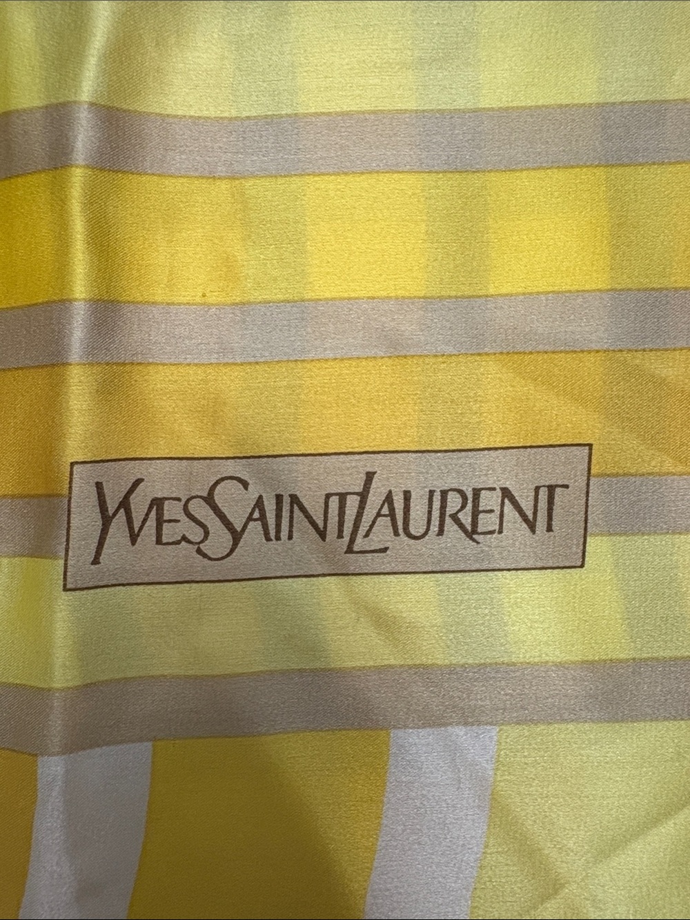 YSL Vintage Silk Scarf Yellow and Cream Striped .  32 by 32 in GUC. Authentic